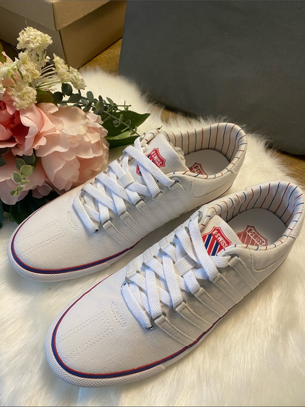 K-Swiss White Canvas Sneakers with Red & Blue Accents - Picture 2 of 7